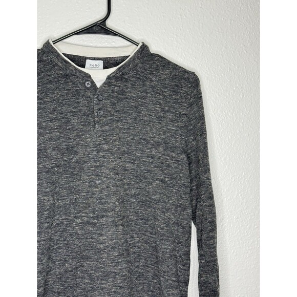 Celio Long Sleeve Henley Shirt Mens Size Small Gray Cotton Polyamide Basics - Picture 3 of 15